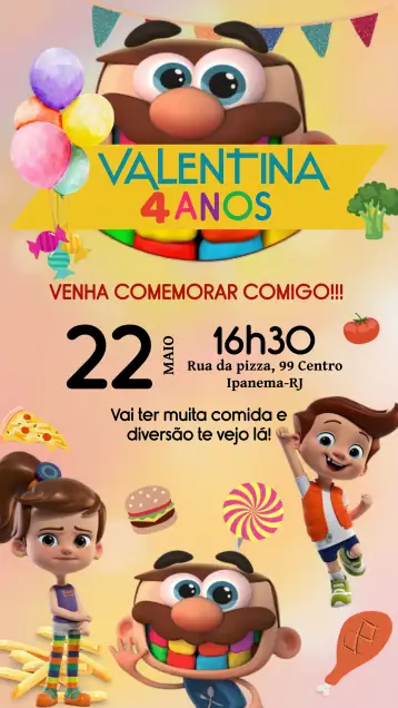 Convite José Comilão Infantil editável e personalizável