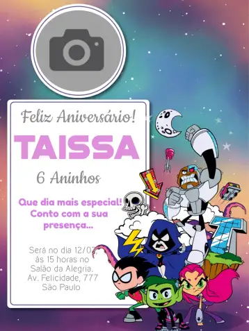 Convite Teen Titans Go! Special 6 para children's birthday party with teen titans go! theme. – tema most searched for (colorful, fun, youthful, themed, lively, modern)