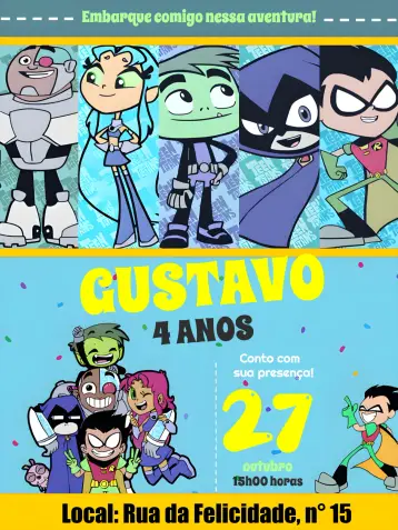 Invitación Jóvenes Titanes Los editable y personalizable