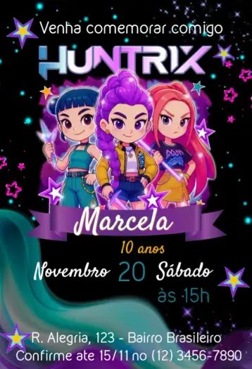 Convite K-Pop Demon Hunters editável e personalizável