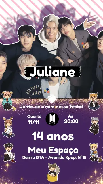 Convite Kpop Branco para evento ideal para festas temáticas de kpop ou celebrações de aniversário. – tema mais pesquisados (moderno, vibrante, pop, minimalista, jovem)