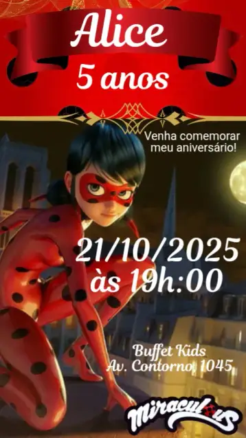 Convite Lady Bug para aniversário infantil com tema lady bug. – tema aniversário infantil (colorido, divertido, temático, vibrante, infantil)