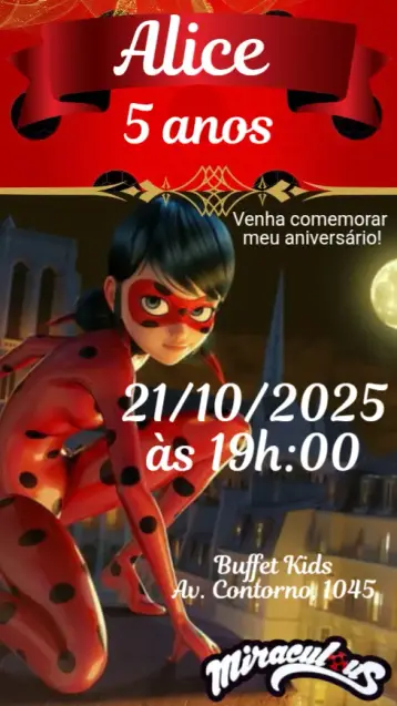 Convite Lady Bug editável e personalizável