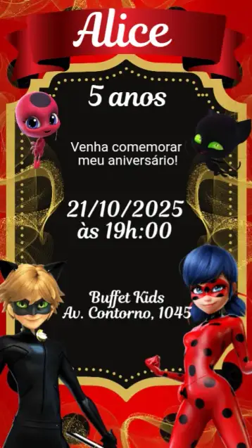 Convite Lady Bug para aniversário infantil com tema lady bug. – tema aniversário infantil (cores vibrantes, estilo cartoon, elementos gráficos divertidos, inspiração em desenhos animados, tema de aventura, design alegre)