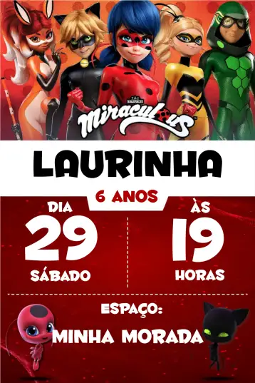 Convite Lady Bug Marinete para cumpleaños infantil con temática lady bug. – tema más buscados (colorido, infantil, divertido, moderno, temático)