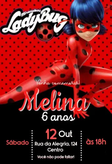 Convite Ladybug editável e personalizável