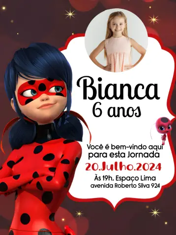 Invitación Ladybug Con Foto Negro editable y personalizable