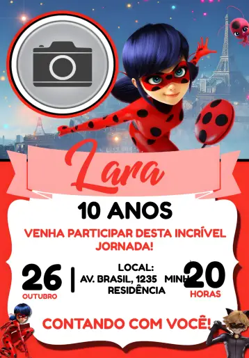 Invitación Ladybug Miraculous Con Foto Rosa editable y personalizable