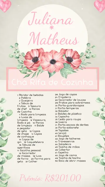 Invite Lembrete De Chá Rifa Cozinha Presentes editable and customizable