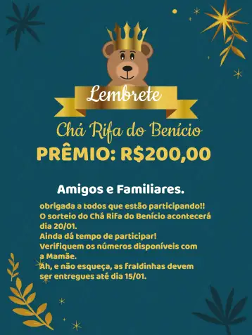 Convite Lembrete Of Tea Raffle Little Prince Royalty para raffle tea to celebrate the arrival of a boy. – tema raffle tea (golden, blue, royalty, teddy bears, childish, modern)