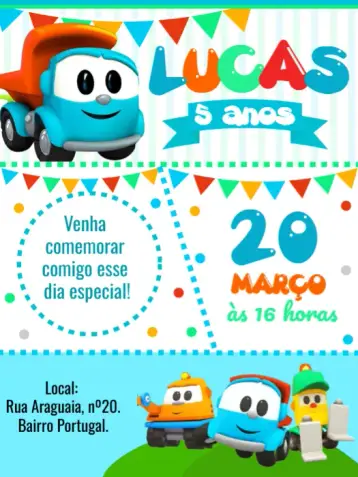 Invitación Leo El Camión Leo editable y personalizable