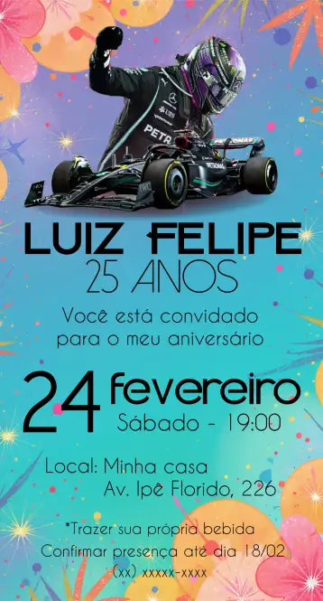 Convite Lewis Hamilton Formula 1 Green para formula 1-themed birthday. – tema most searched for (modern, sporty, vibrant, green and black, racing theme)