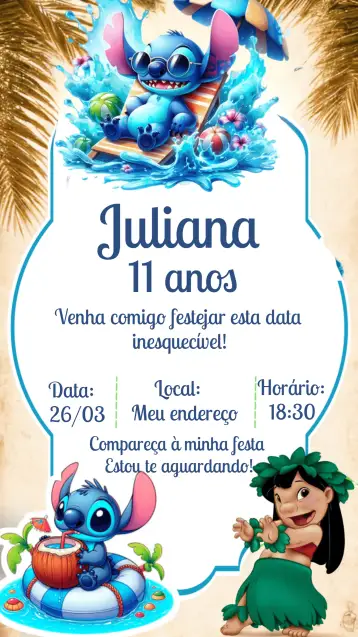 Convite Lilo E Stitch Infantil para aniversário infantil. – tema aniversário (colorido, divertido, temático, lúdico, Disney, infantil)
