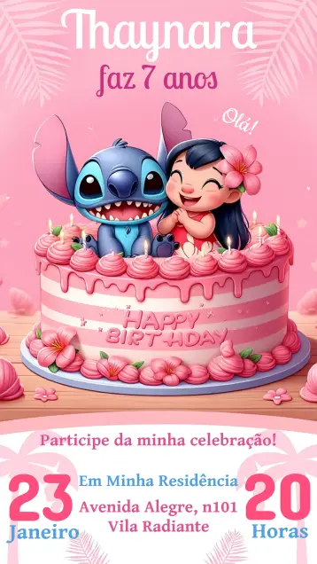Invitación Lilo Y Stitch Niña editable y personalizable