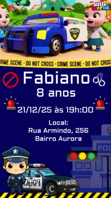 Convite Little World para aniversário infantil – tema aniversário infantil (colorido, lúdico, moderno, divertido, infantil)