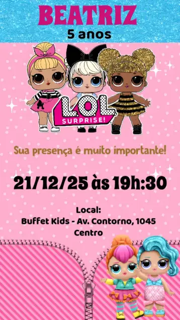 Convite LOL editável e personalizável