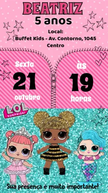 Convite Lol Surprise para children's birthday (colorful, fun, themed, playful, cheerful)