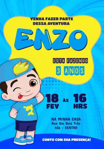Convite Luccas Neto Azul para aniversário infantil. – tema mais pesquisados (azul, colorido, divertido, infantil, temático, lúdico)