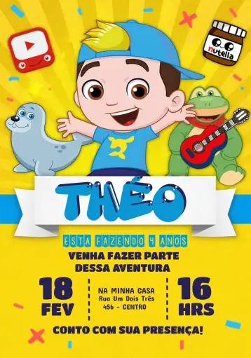 Convite Luccas Neto Blanco para cumpleaños infantil. – tema más buscados (colorido, divertido, lúdico, moderno, infantil)