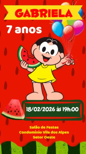 Convite Magali editável e personalizável