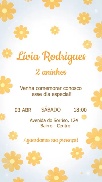 Convite Margarida Floral editável e personalizável