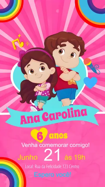 Convite Maria Clara E Jp Infantil editável e personalizável
