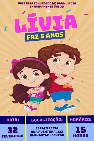 Convite Maria Clara E Jp Infantil Youtuber editável e personalizável