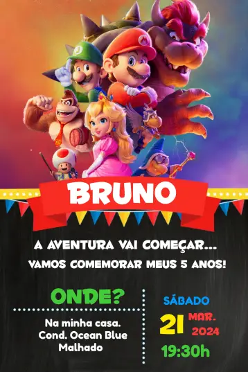 Invite Colorful Mario Bros editable and customizable