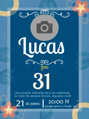 Invite Male With Photo Party editable and customizable