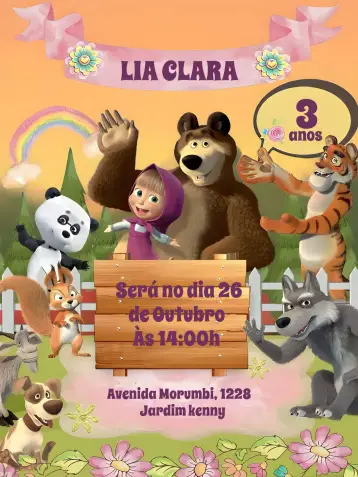 Invite Masha And The Bear editable and customizable