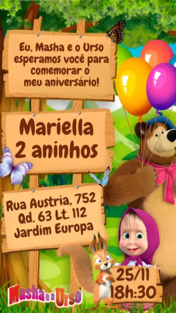Invitación Masha y el Oso editable y personalizable