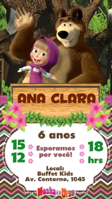 Invitación Masha y el Oso editable y personalizable