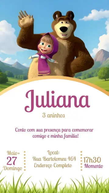 Invite Masha And The Bear editable and customizable