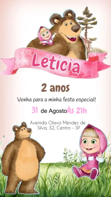 Invite Masha And The Bear Decoration editable and customizable