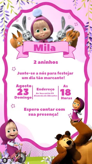 Invite Masha And The Floral Bear editable and customizable