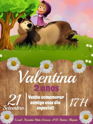 Invite Masha And The Purple Bear editable and customizable