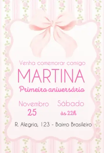 Convite Menina Primeiro Aniversário para aniversário infantil da sua menina de 1 ano. – tema aniversário infantil (colorido, divertido, lúdico, fofo, pastel, infantil)