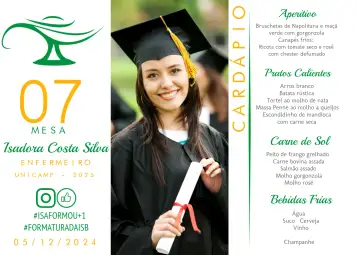 Convite Menu Triângulo Formatura Enfermagem Com Foto Profissão para formatura em enfermagem – tema formatura (moderno, elegante, profissional, minimalista, colorido, clean)