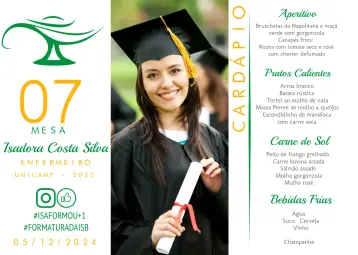 Convite Menu Triângulo Formatura Enfermagem Com Foto Profissão editável e personalizável