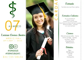 Convite Menu Triângulo Formatura Medicina Com Foto Médica editável e personalizável