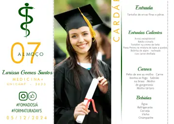 Convite Menu Triângulo Formatura Medicina Com Foto Médica para formatura em medicina – tema formatura (moderno, elegante, triangular, minimalista, profissional, sustentável)