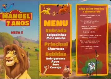 Convite Menu Triângulo Rei Leão Triangulo para aniversário infantil – tema aniversário infantil (colorido, temática animal, divertido, inspirado na Disney, vibrante)