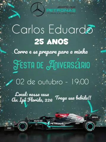 Convite Mercedes Fórmula 1 Formula editável e personalizável
