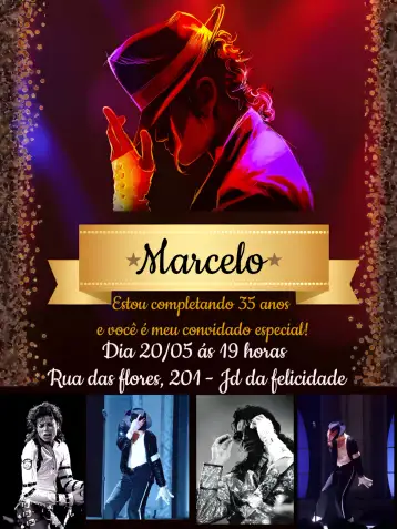 Convite Michael Jackson Black para birthday with a musical theme and tribute to michael jackson. – tema birthday (black, vibrant, musical, modern, elegant)