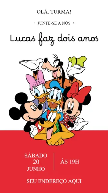 Convite Mickey editável e personalizável