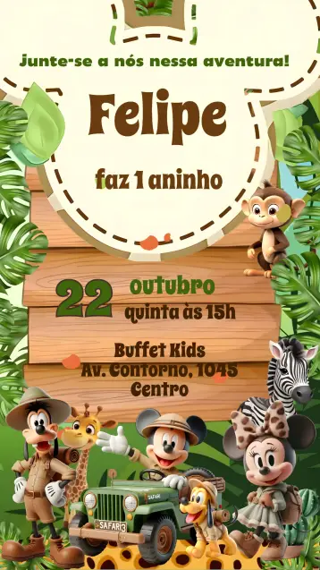 Convite Mickey editável e personalizável