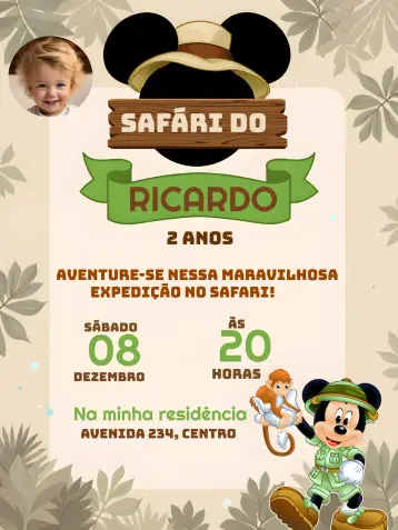 Invite Mickey Safari With Pluto Photo editable and customizable