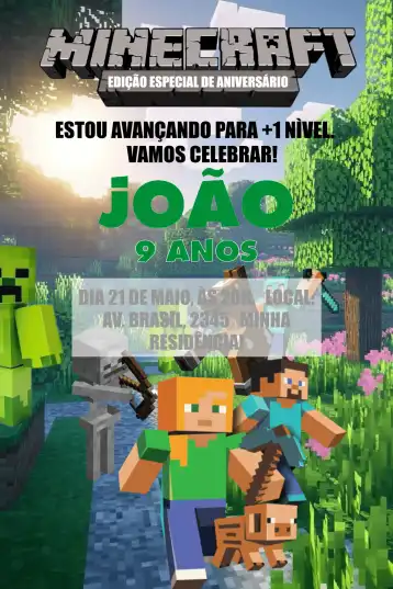 Invitation Minecraft Blocks – Most searched for theme colorful, games, fun, fantasy, modern, childish