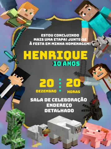 Invitación Minecraft Blanco editable y personalizable