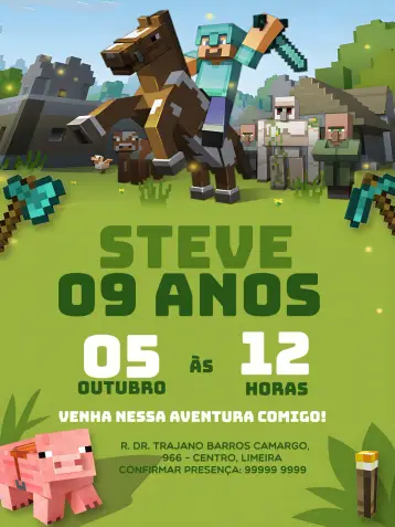 Invitación Juego Minecraft editable y personalizable